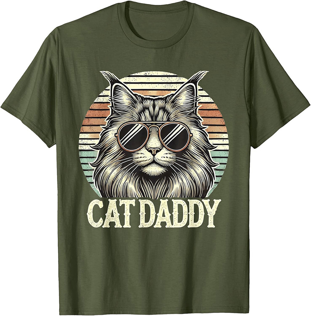 Cat Daddy Cool Maine Coon Cat Father's Day Retro Cat Dad T-Shirt