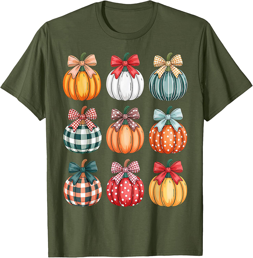 Coquette Bow Pumpkin Season Thanksgiving Autumn Fall Leaves T-Shirt