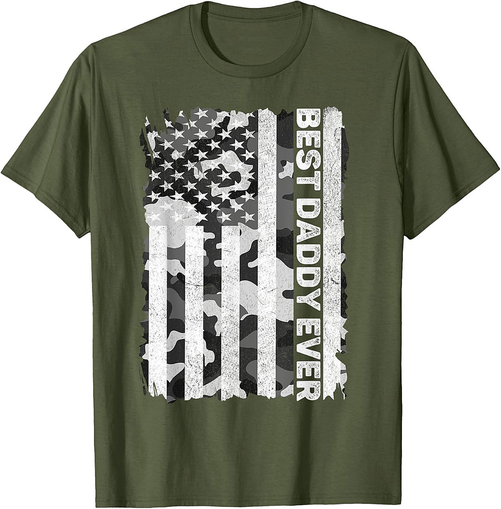 Best Daddy Ever Men Husband Camo American Flag Fathers Day T-Shirt