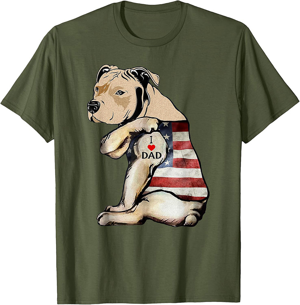 Pitbull I Love Dad Tattoo Fathers Day T-Shirt