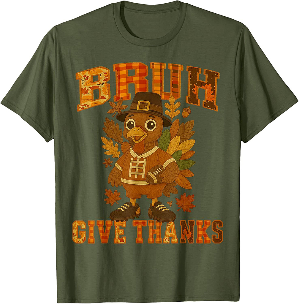 Thanksgiving: Bruh Meme Patchwork Turkey Football Boy T-Shirt