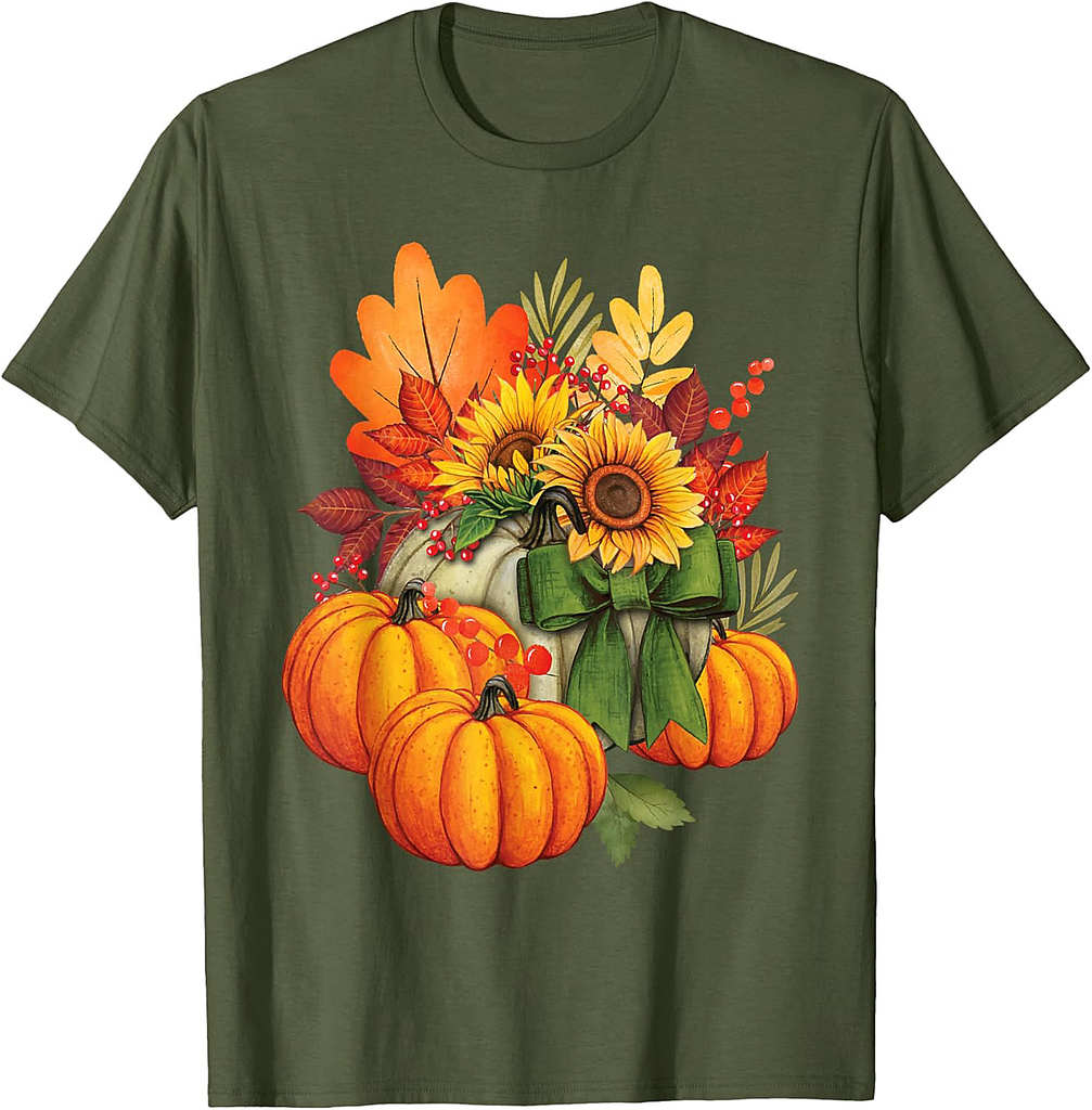 Thanksgiving Pumpkin Sunflower Fall Autumn Holiday T-Shirt