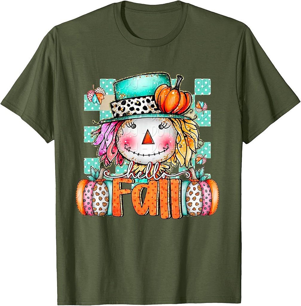 Cute Scarecrow Pumpkin Thanksgiving Halloween Hello Fall T-Shirt