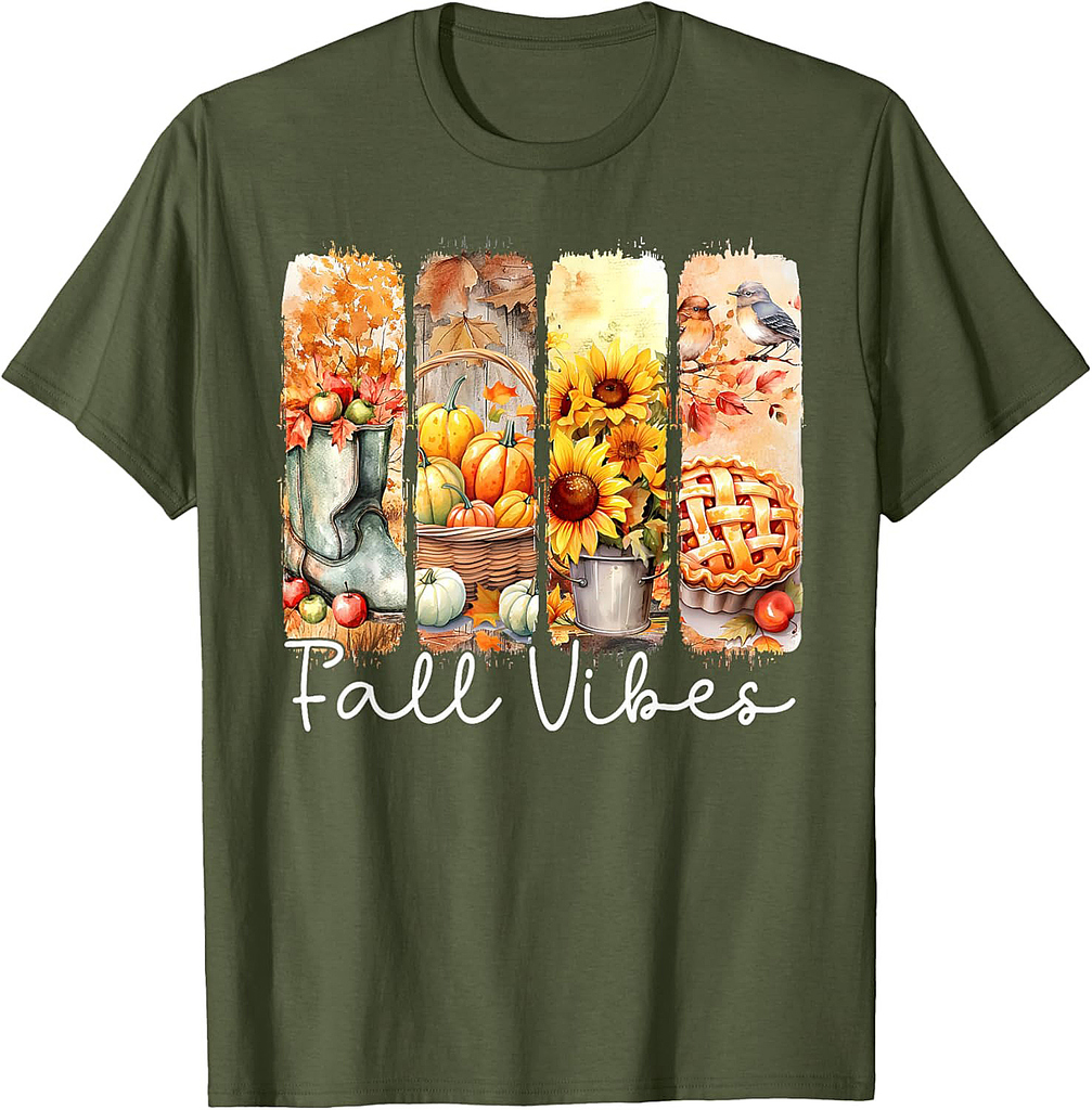 Fall Vibes Cozy Season Pumpkin Flower Pie Thanksgiving T-Shirt