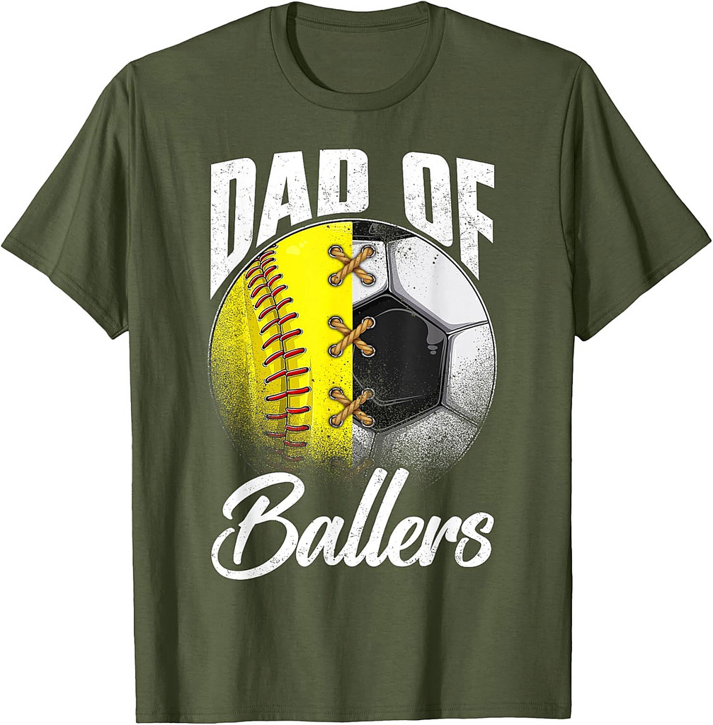 Retro Dad Of Ballers Soccer Softball Lover Fan Fathers Day T-Shirt
