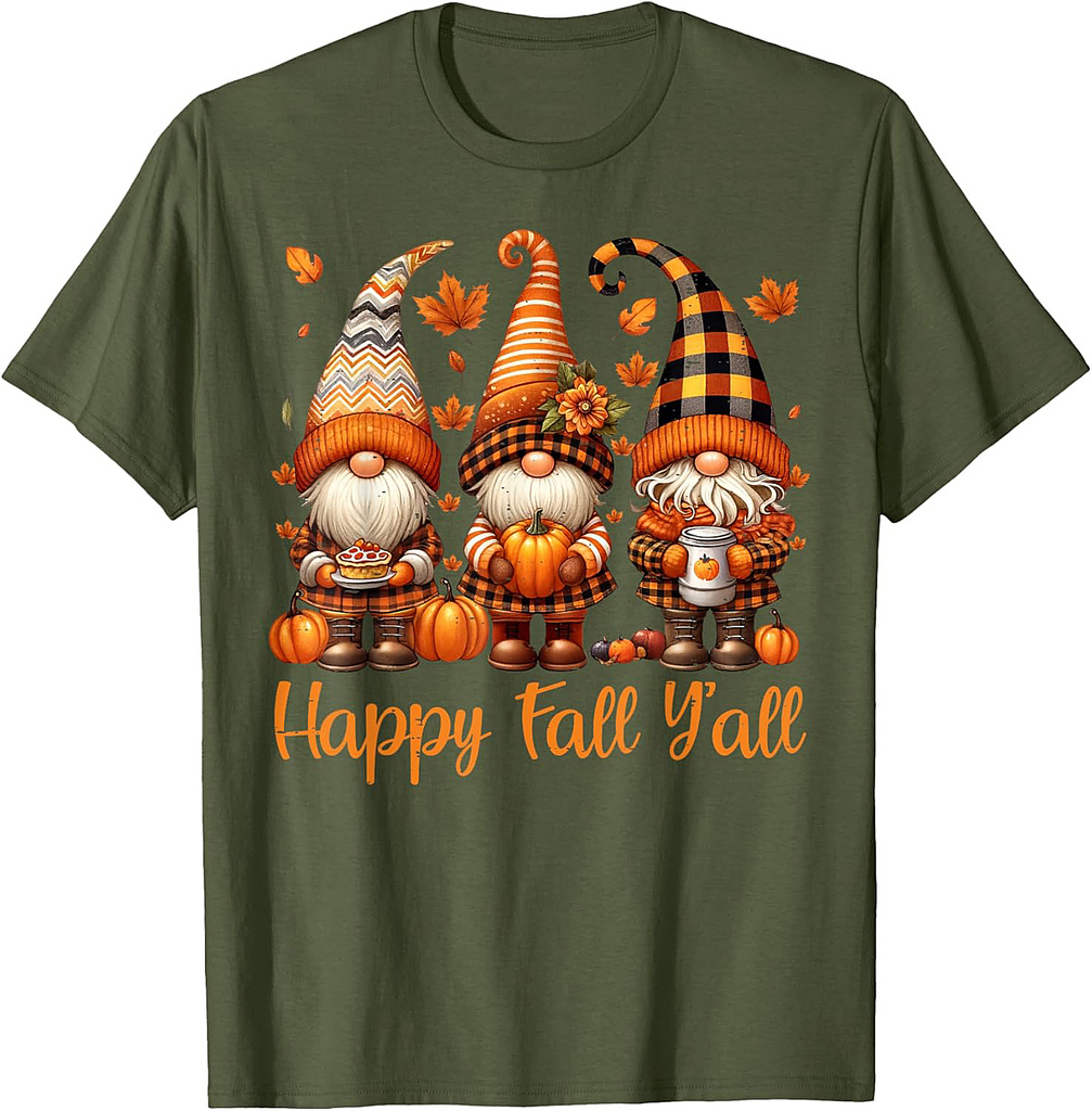 Happy Fall Y'all Gnome Pumpkin Autumn Thanksgiving Men Women T-Shirt
