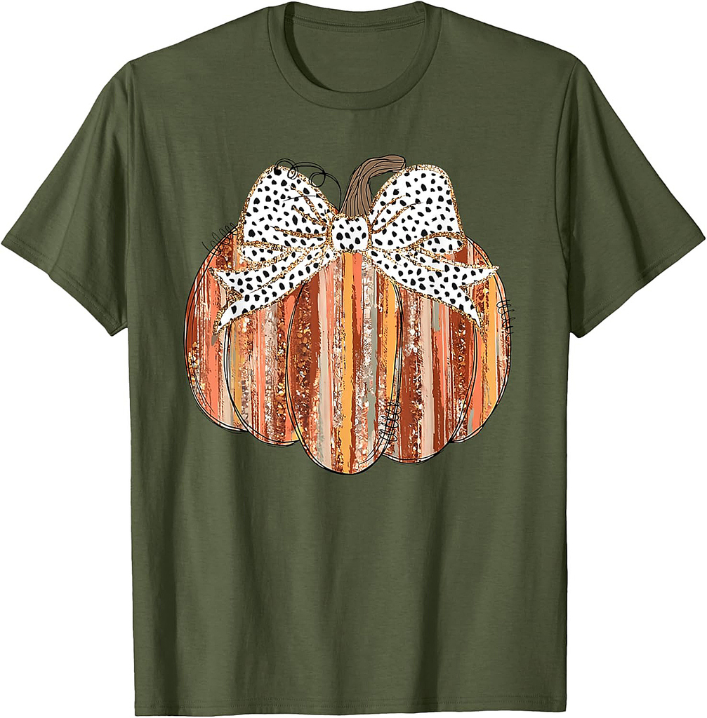 Coquette Bow Pumpkin Thanksgiving Rustic Fall Girl Women T-Shirt