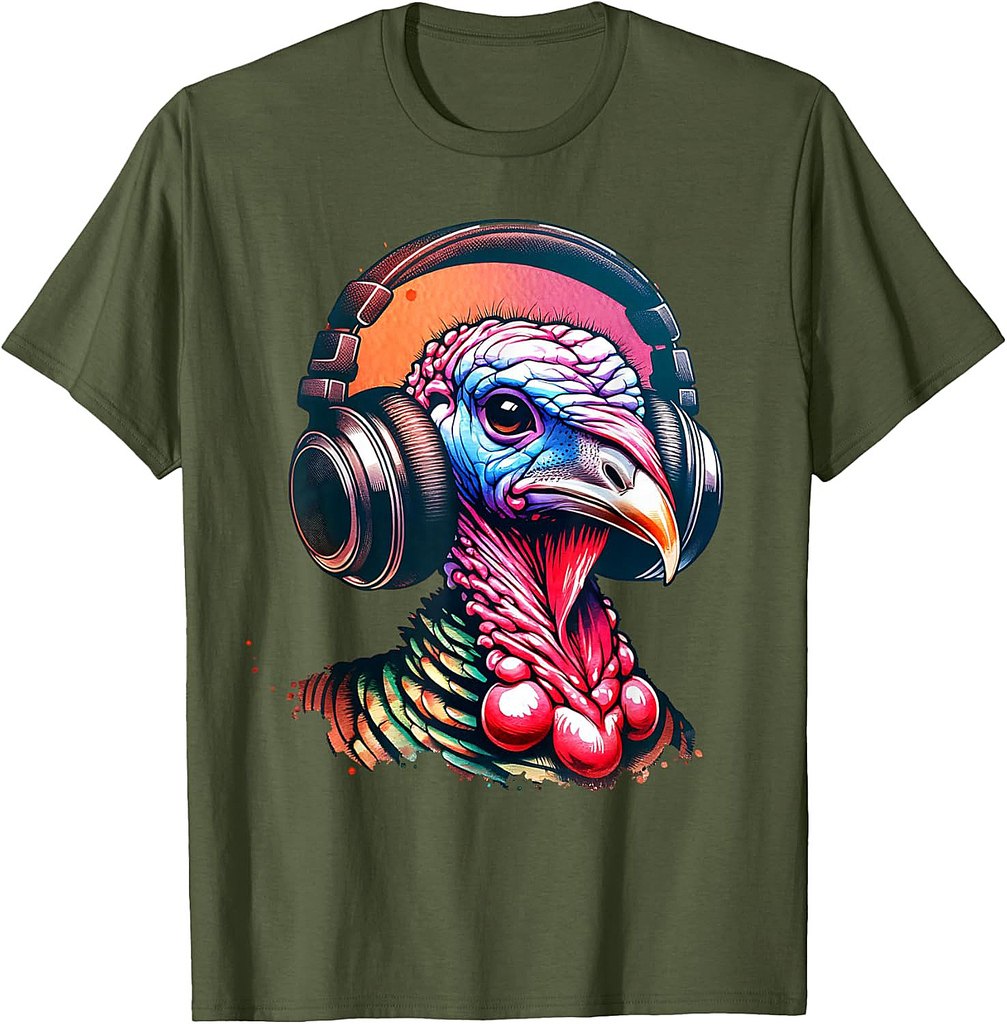 Turkey With Headphones Thanksgiving T-Shirt