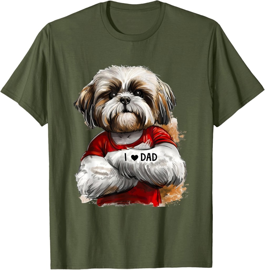 I Love Dad Tattoo Shih Tzu Dad Funny Father's Day T-Shirt