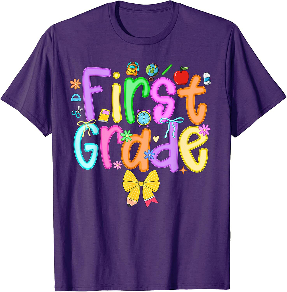 Back To School First Grade For Girls Bow 1st Grade Teachers T-Shirt