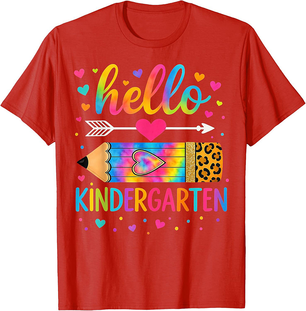 Back To School Hello Kindergarten Leopard Tie Dye Pencil Kid T-Shirt
