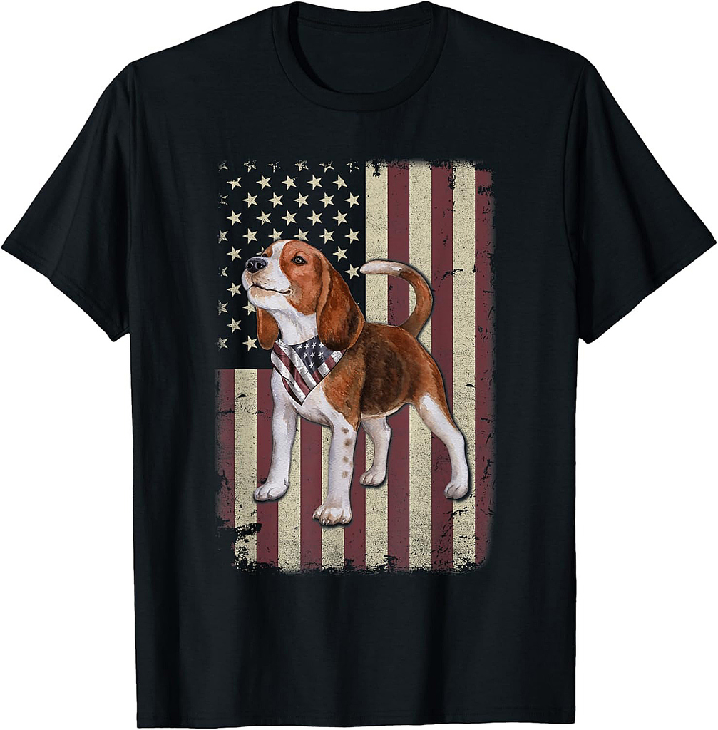 Beagle American Flag Bandana Patriotic 4th Of July Tshirt T-Shirt