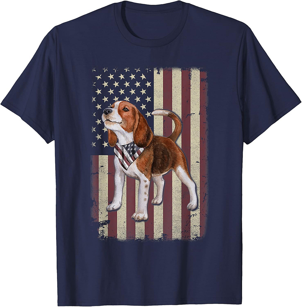 Beagle American Flag Bandana Patriotic 4th Of July Tshirt T-Shirt