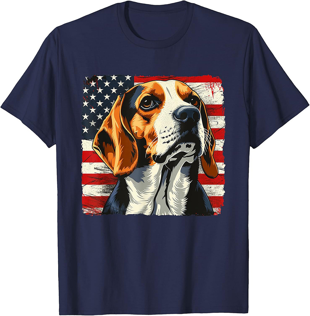 Beagle Art Print USA Flag Patriotic Shirt July 4th Women Men T-Shirt