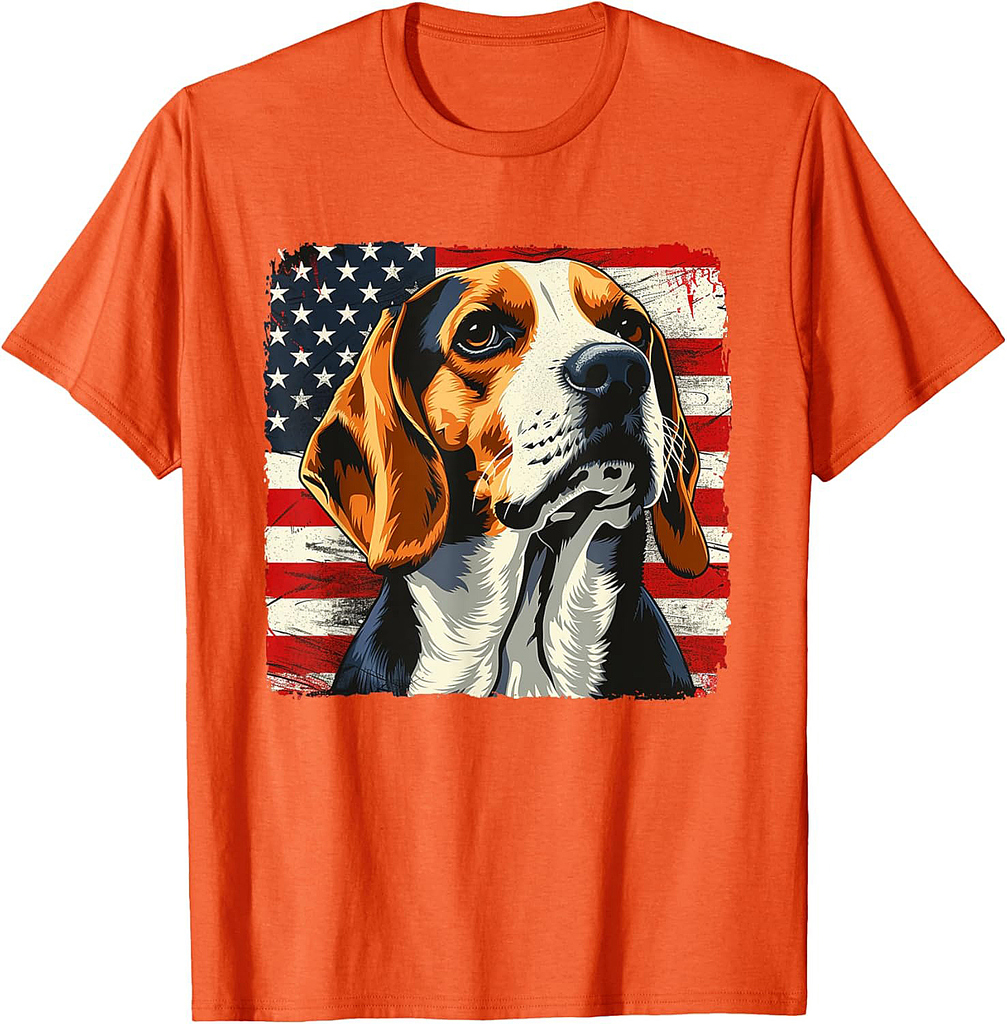Beagle Art Print USA Flag Patriotic Shirt July 4th Women Men T-Shirt