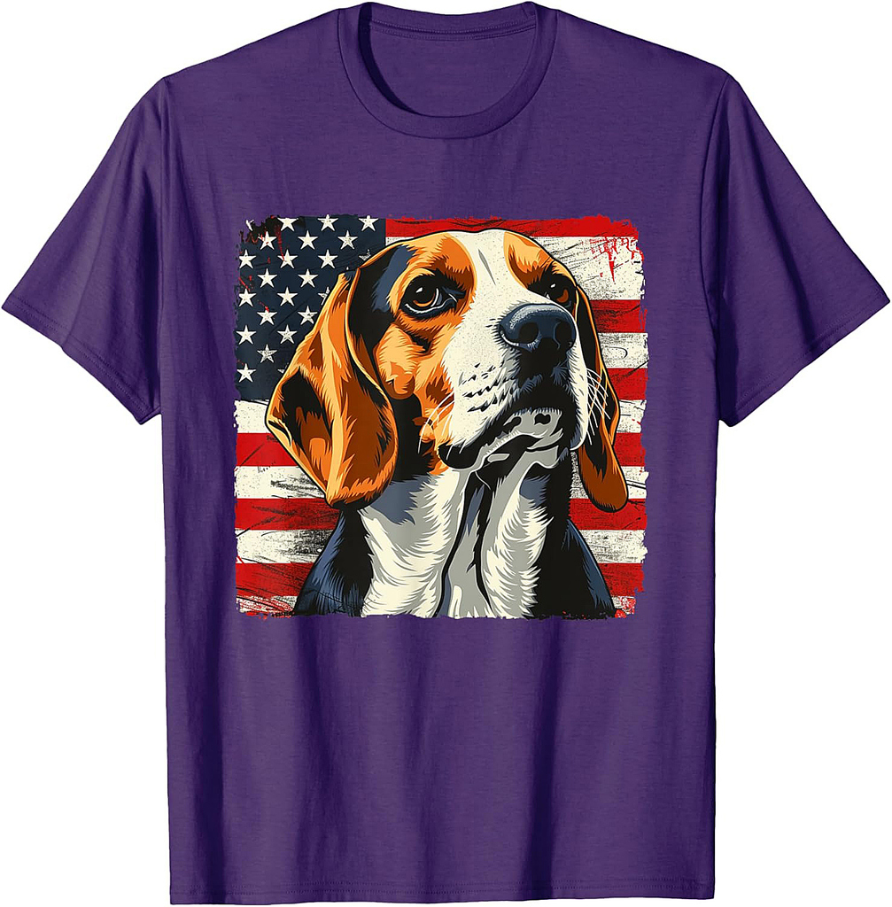 Beagle Art Print USA Flag Patriotic Shirt July 4th Women Men T-Shirt