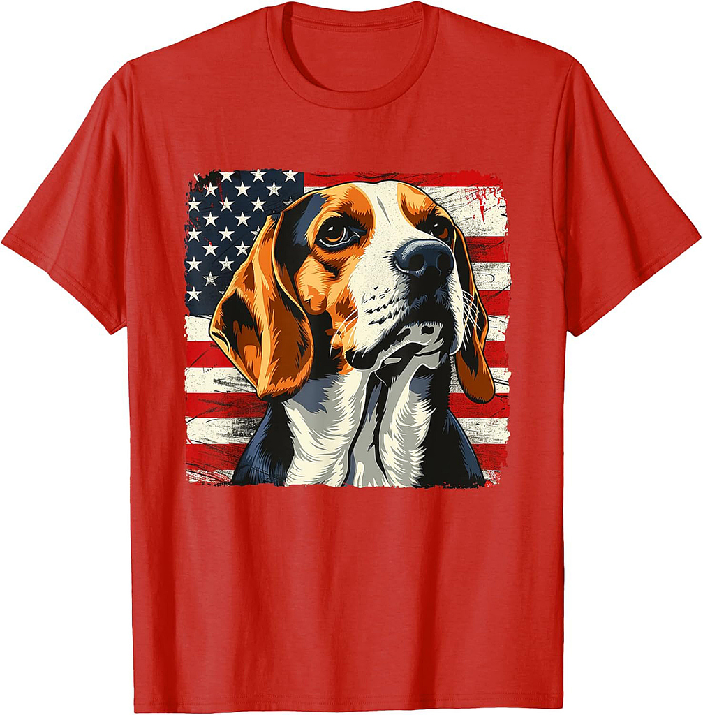 Beagle Art Print USA Flag Patriotic Shirt July 4th Women Men T-Shirt