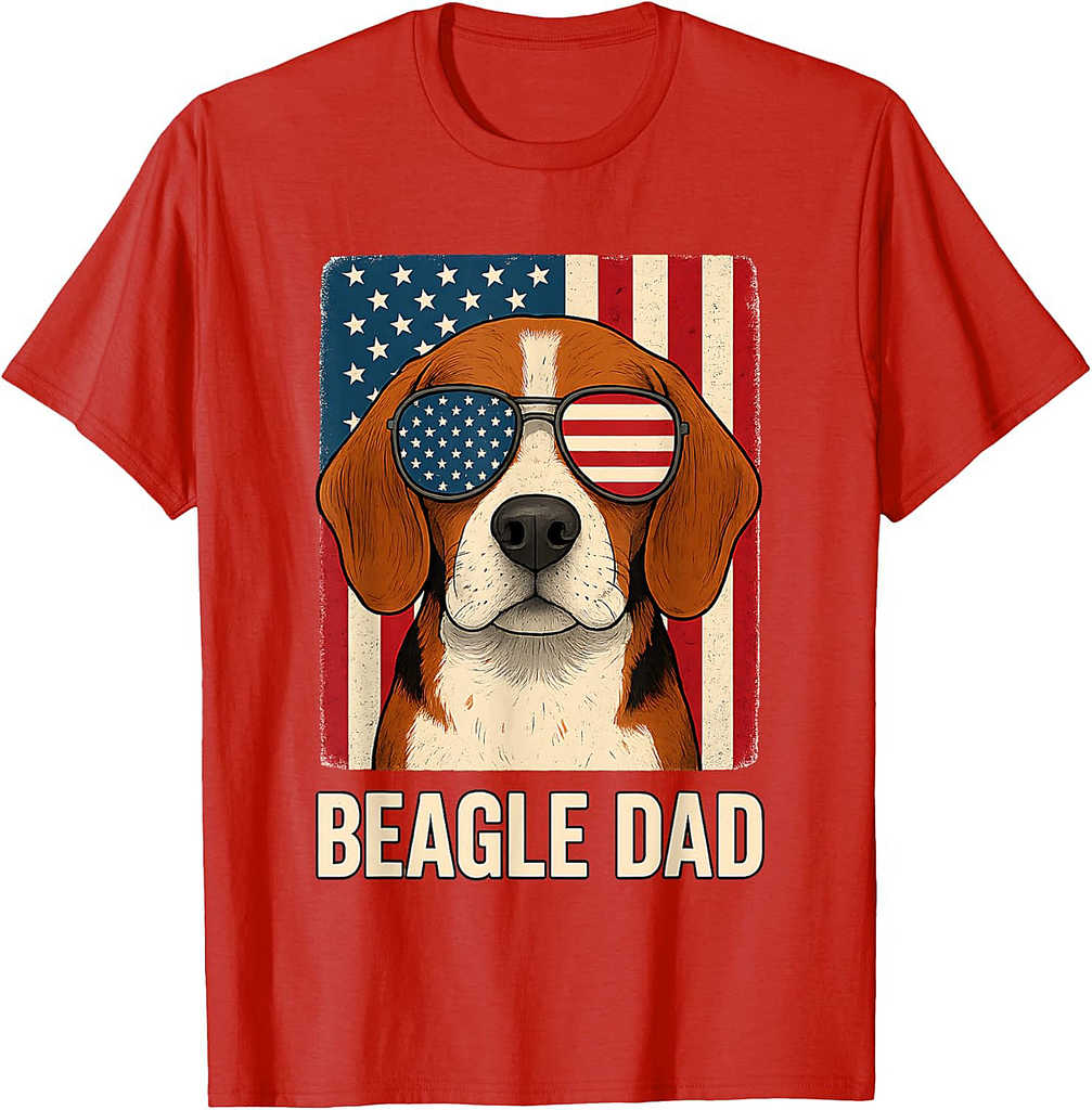 Beagle Dad Dog Fathers Day Patriotic Beagle Dad Dog USA Flag T-Shirt