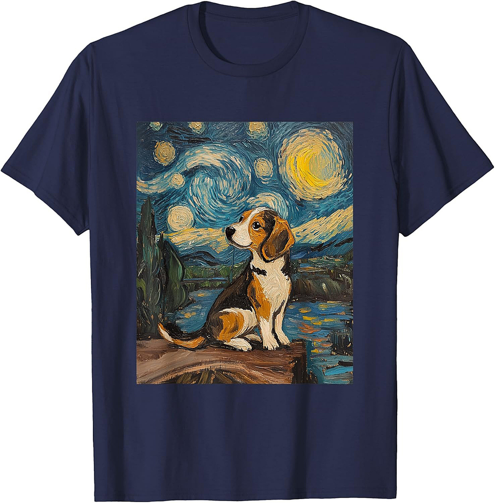 Beagle Dog Van Gogh Style Starry Night Graphic T-Shirt