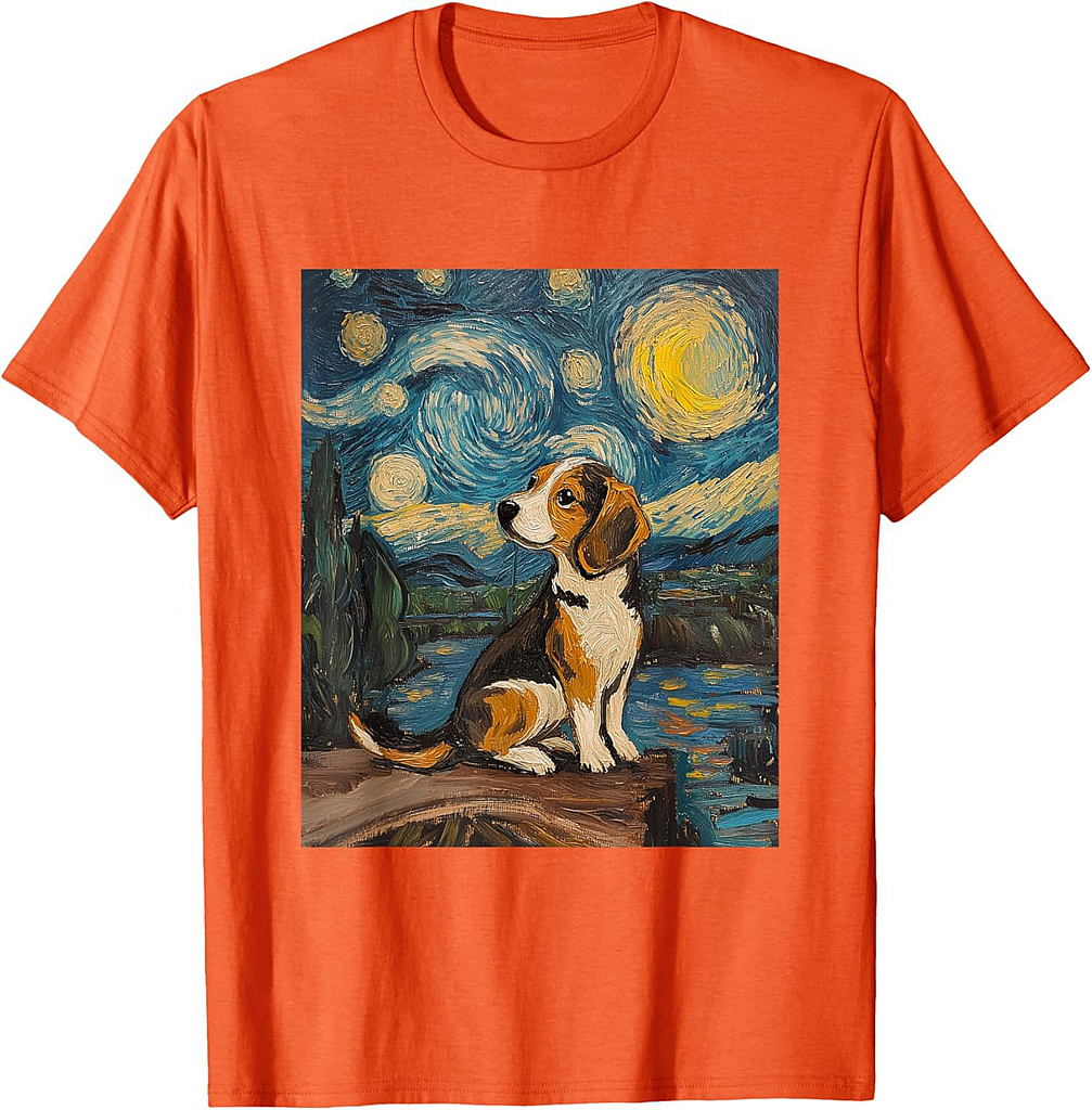 Beagle Dog Van Gogh Style Starry Night Graphic T-Shirt