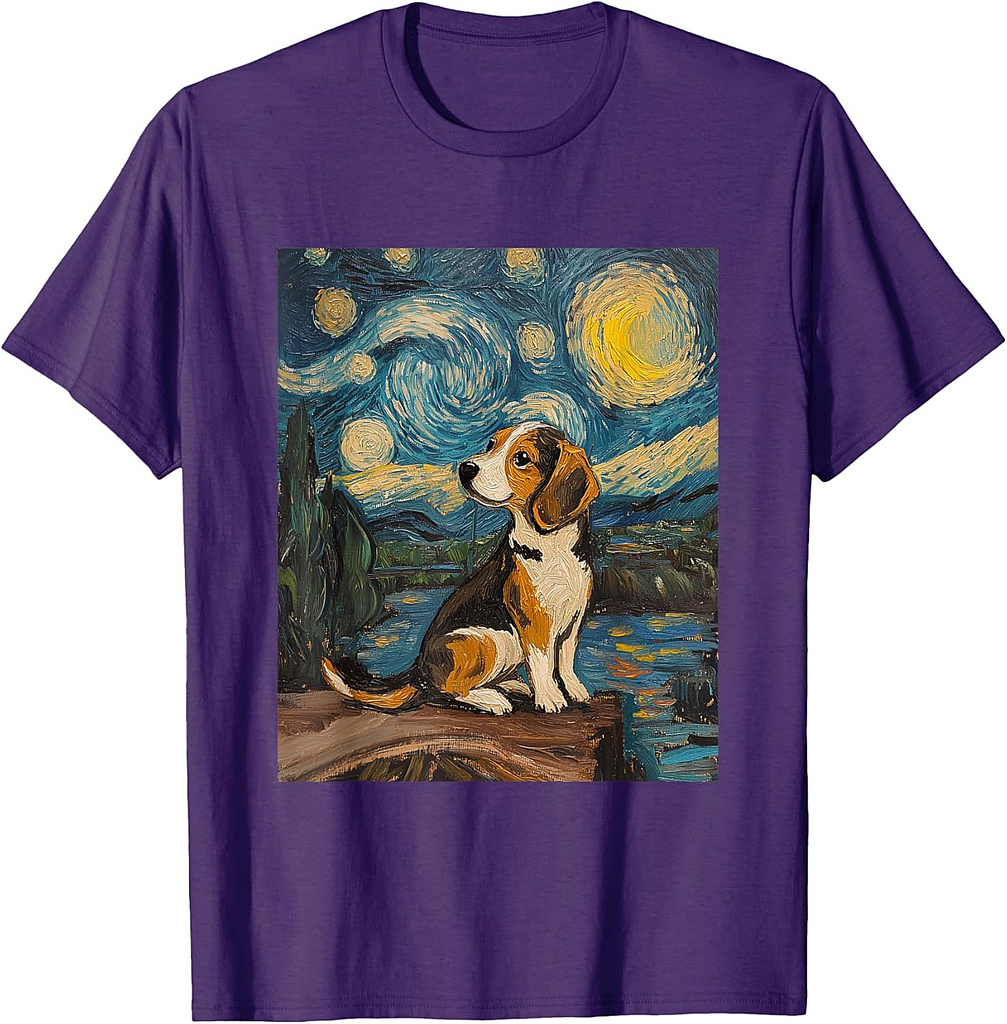 Beagle Dog Van Gogh Style Starry Night Graphic T-Shirt