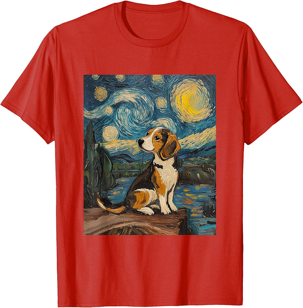 Beagle Dog Van Gogh Style Starry Night Graphic T-Shirt