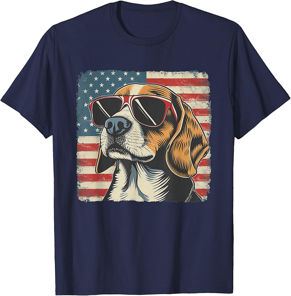 Beagle Dog USA Flag Fourth of July Gift Men Women T-Shirt