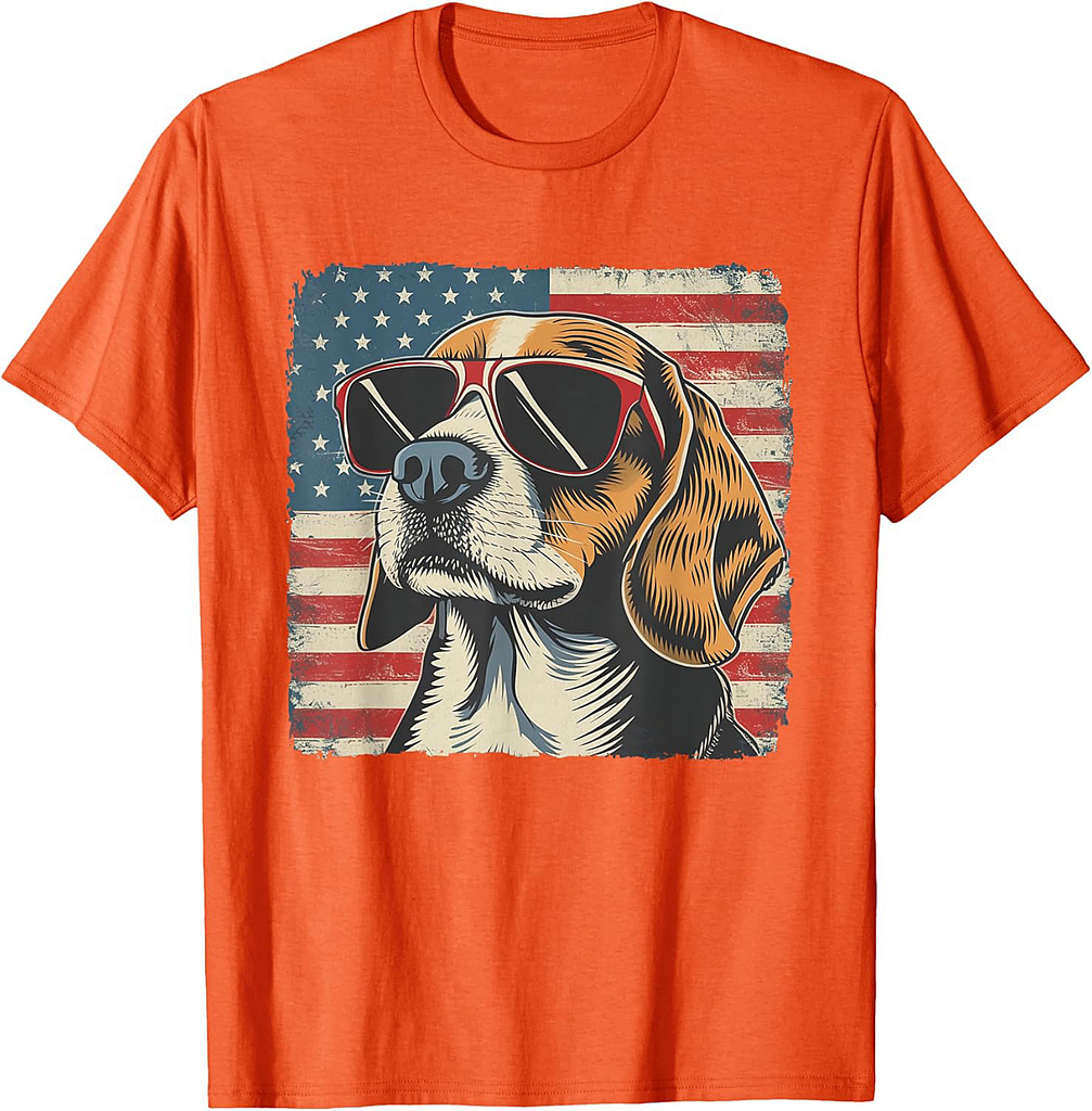 Beagle Dog USA Flag Fourth of July Gift Men Women T-Shirt