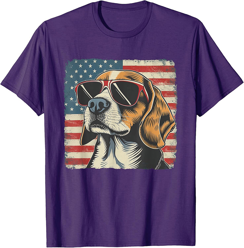 Beagle Dog USA Flag Fourth of July Gift Men Women T-Shirt
