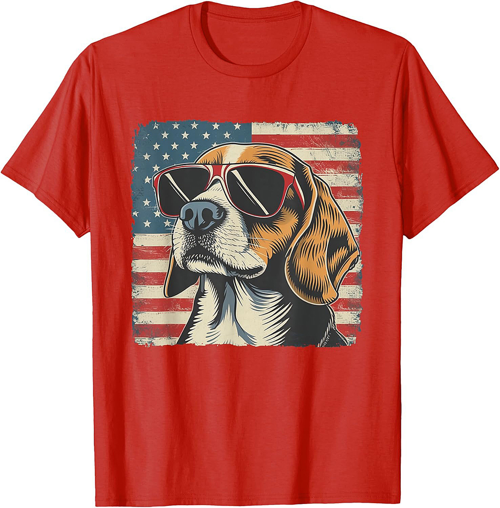 Beagle Dog USA Flag Fourth of July Gift Men Women T-Shirt
