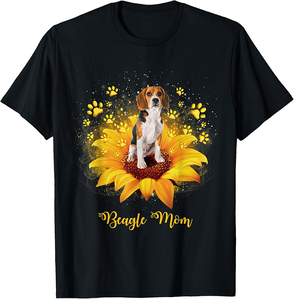 Beagle Mom Sunflower With Dog Paw Mother's Day T-Shirt