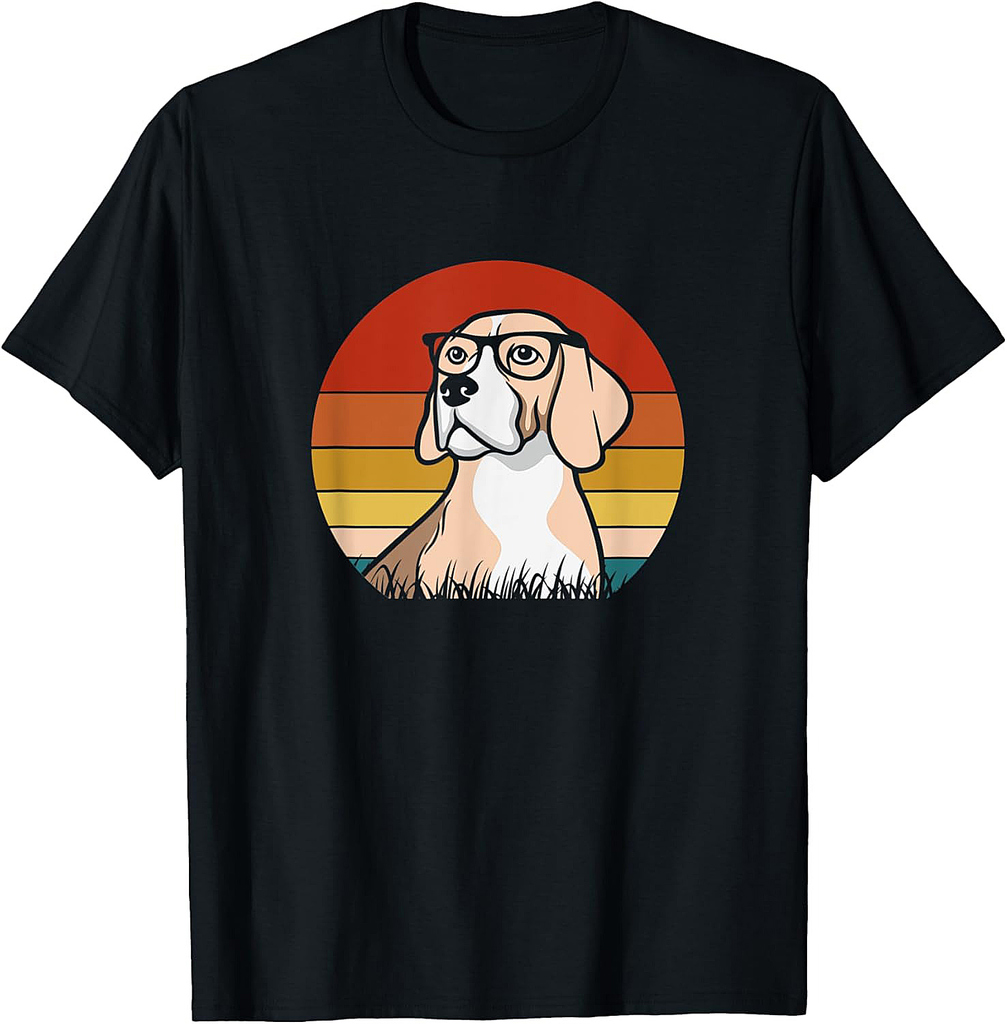 Beagle Puppy With Glasses Funny Nerd Beagle Dog Retro T-Shirt