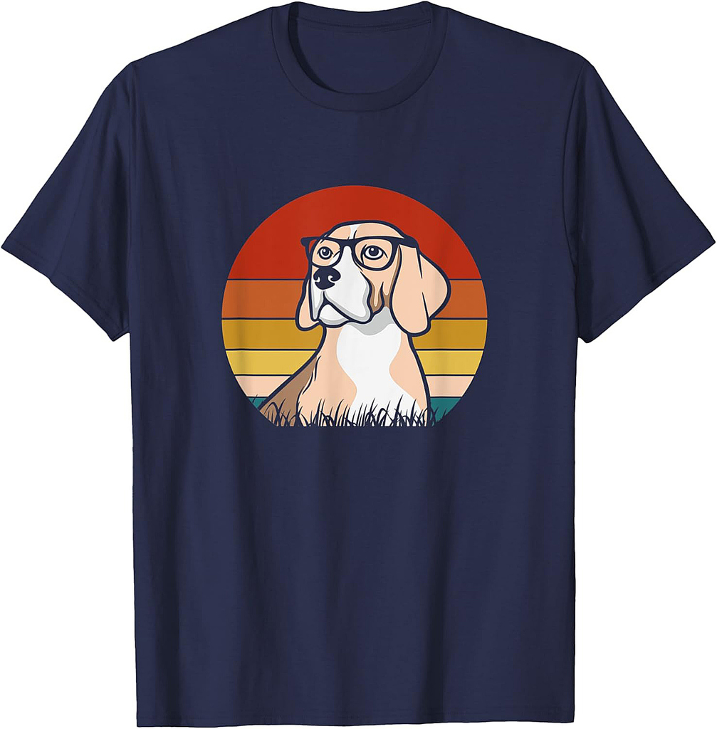 Beagle Puppy With Glasses Funny Nerd Beagle Dog Retro T-Shirt