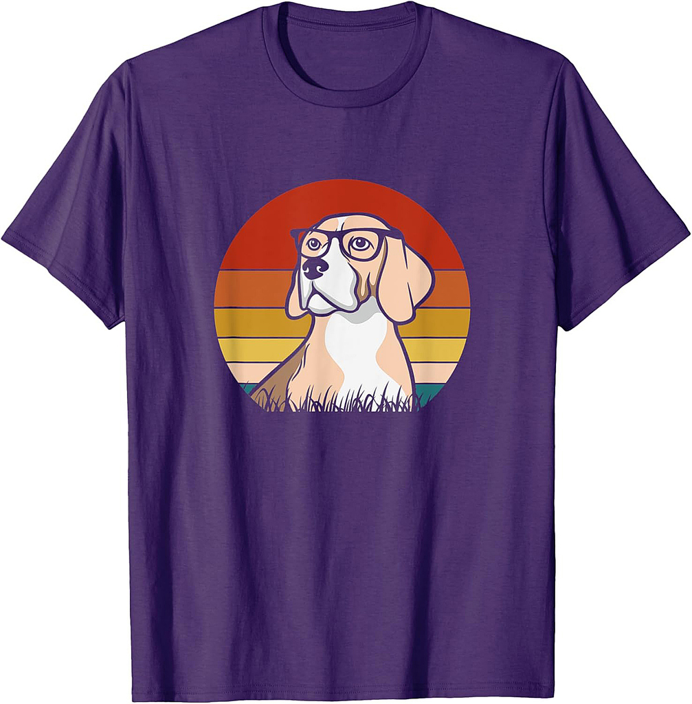 Beagle Puppy With Glasses Funny Nerd Beagle Dog Retro T-Shirt