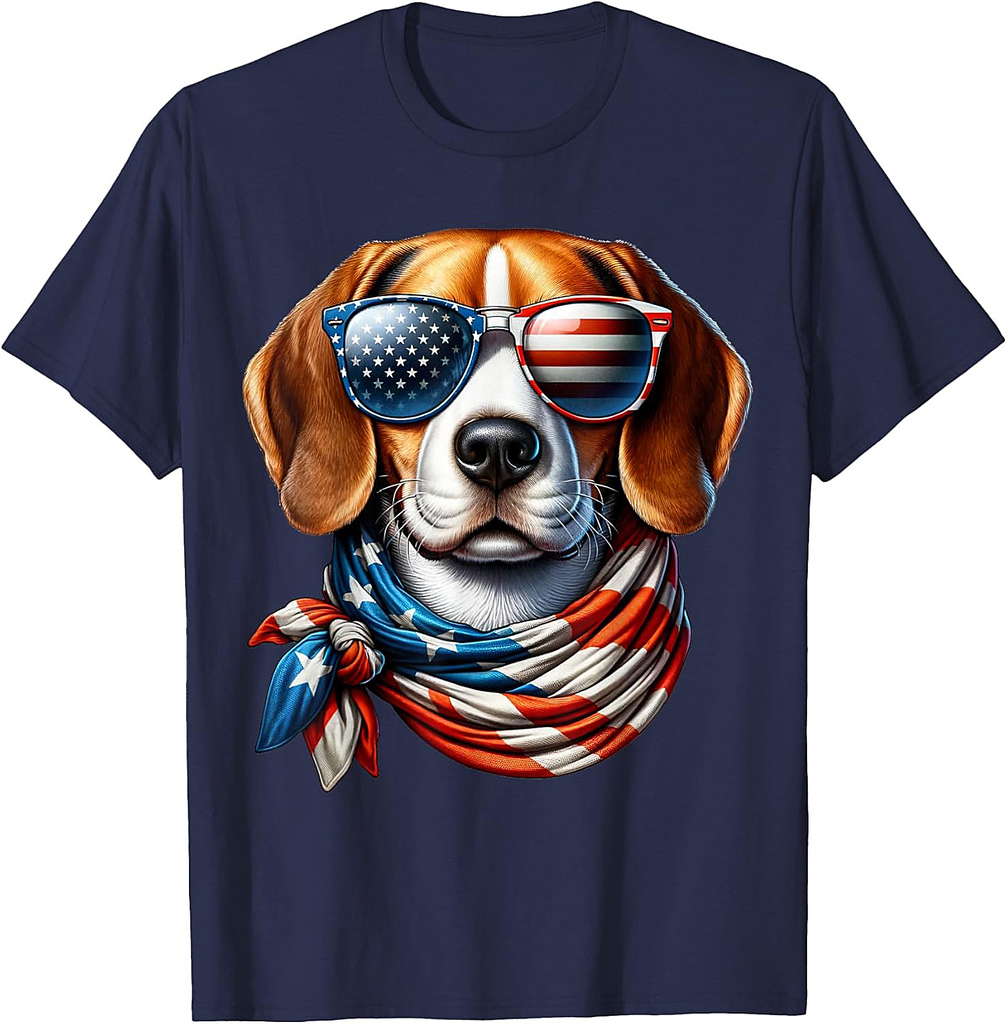 Beagle Wearing USA Flag Sunglasses 4th of July Patriotic Dog T-Shirt for Women Men