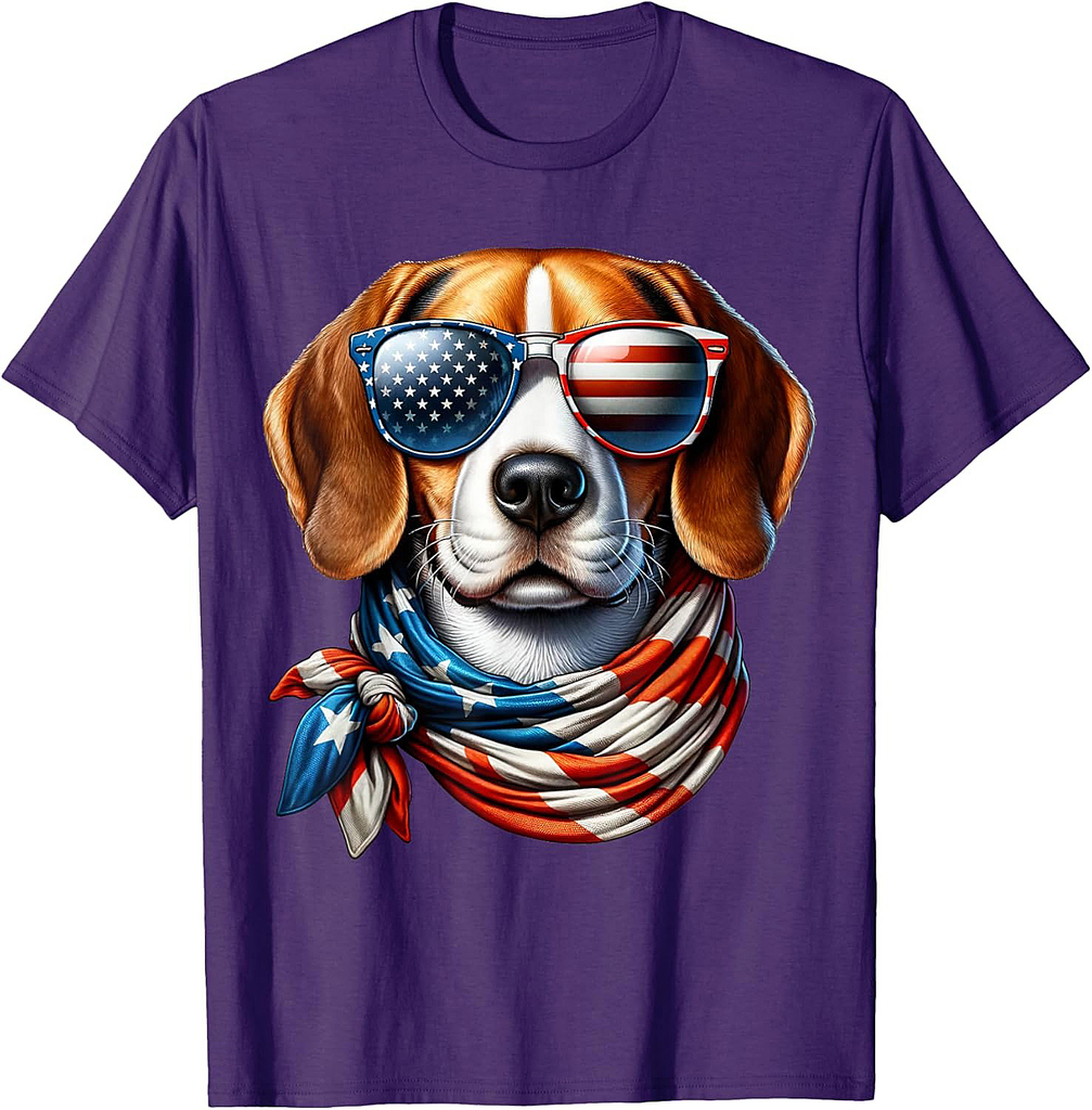 Beagle Wearing USA Flag Sunglasses 4th of July Patriotic Dog T-Shirt for Women Men
