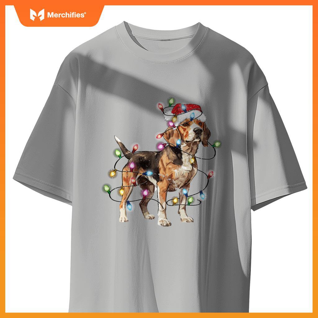 Beagle dog Christmas Lights Xmas Dog Lover T-Shirt