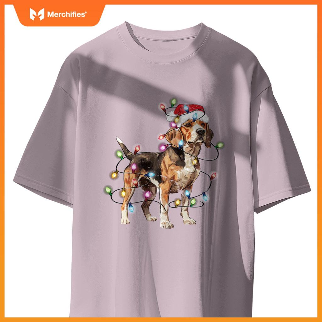 Beagle dog Christmas Lights Xmas Dog Lover T-Shirt