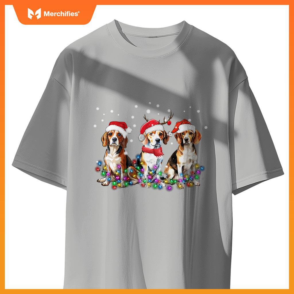 Beagle dog Christmas Lights cute Dog Matching Family T-Shirt