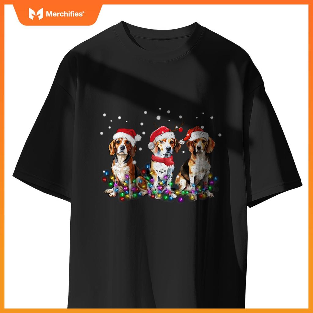 Beagle dog Christmas Lights cute Dog Matching Family T-Shirt