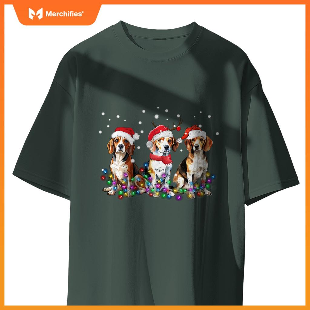 Beagle dog Christmas Lights cute Dog Matching Family T-Shirt