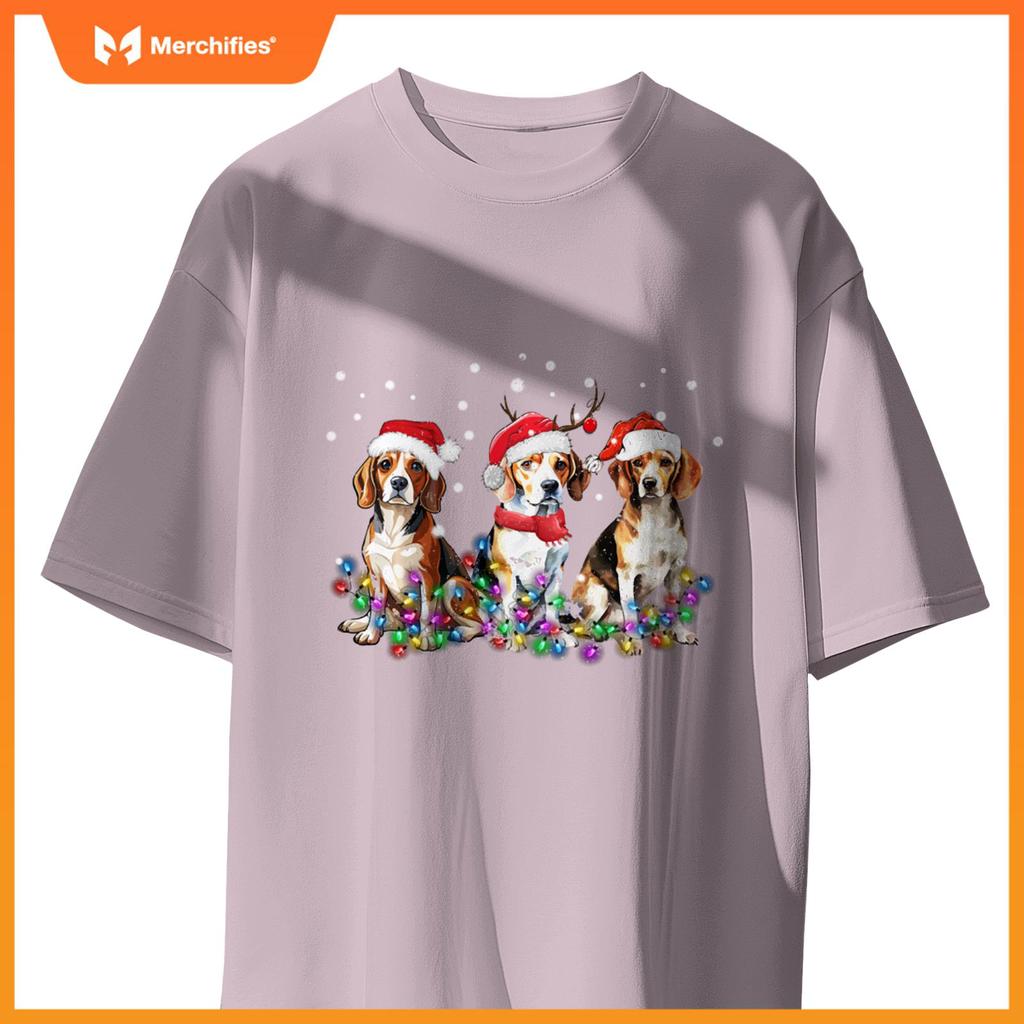 Beagle dog Christmas Lights cute Dog Matching Family T-Shirt