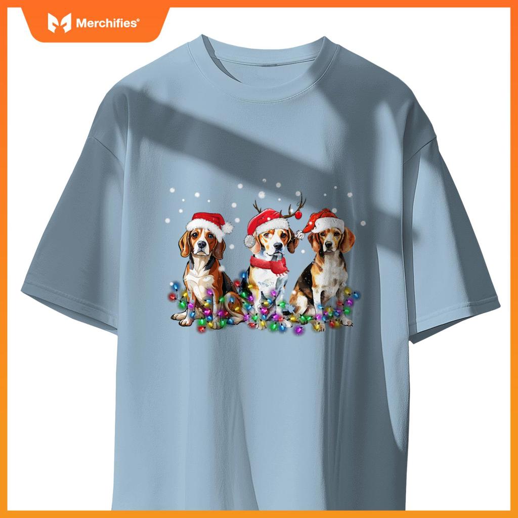 Beagle dog Christmas Lights cute Dog Matching Family T-Shirt