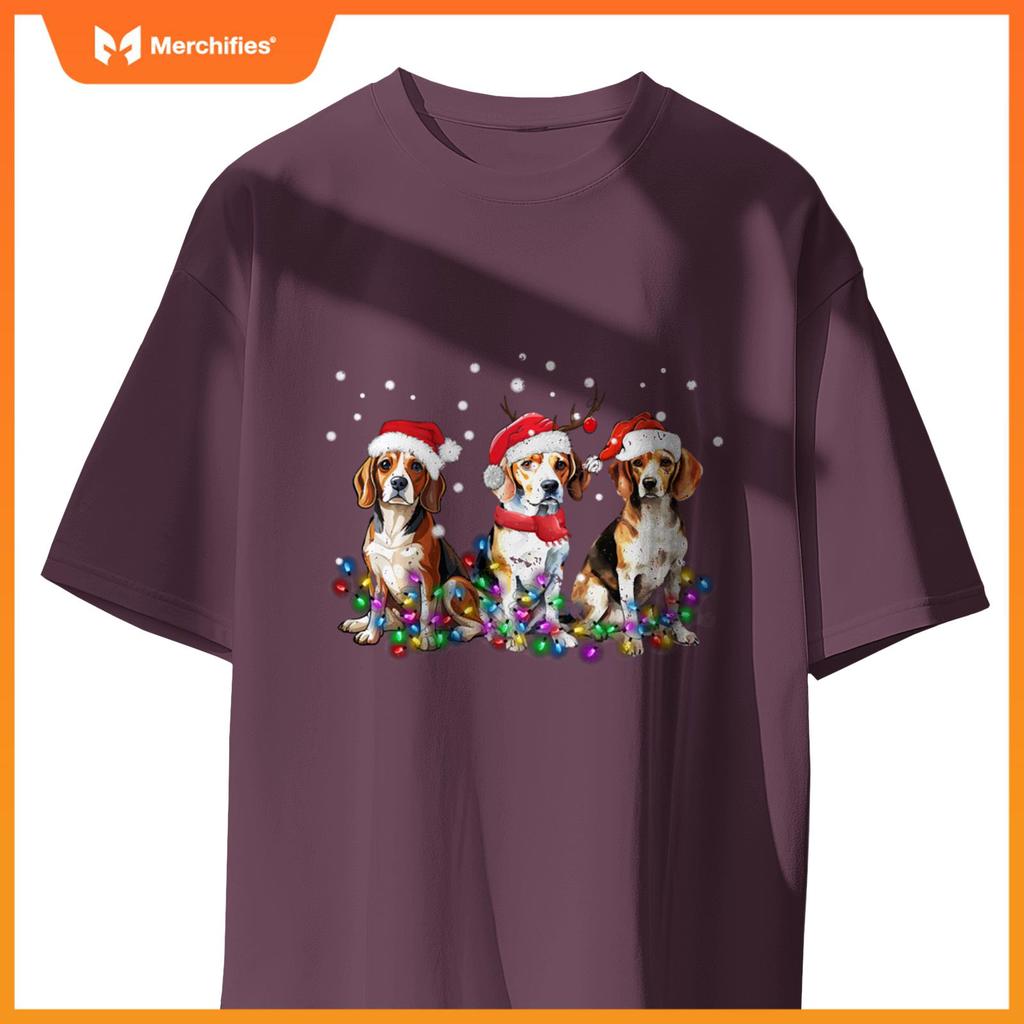 Beagle dog Christmas Lights cute Dog Matching Family T-Shirt