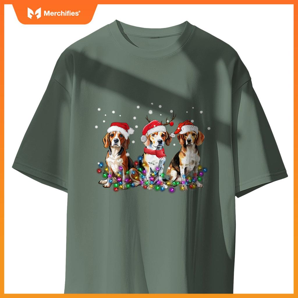 Beagle dog Christmas Lights cute Dog Matching Family T-Shirt