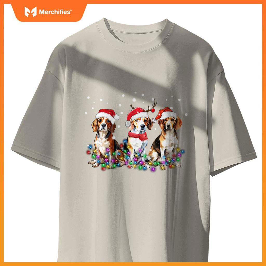 Beagle dog Christmas Lights cute Dog Matching Family T-Shirt