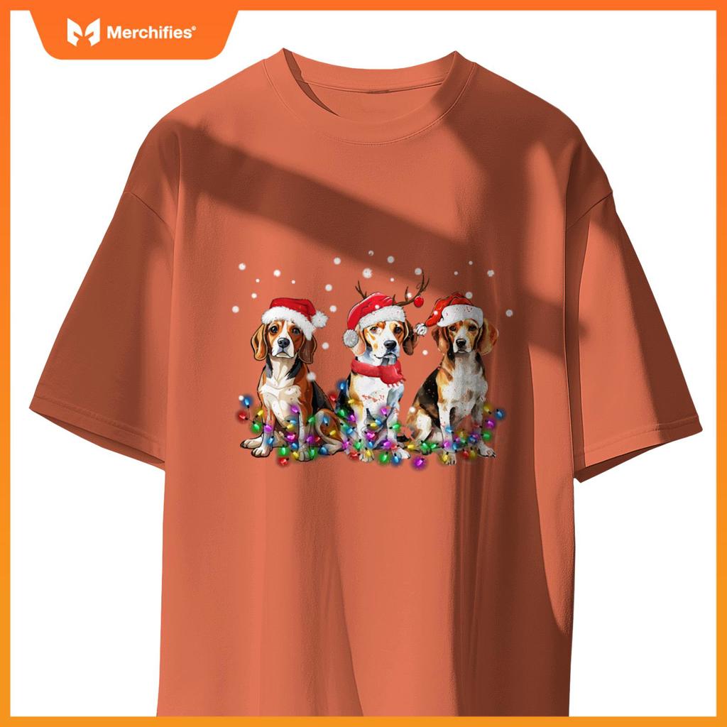 Beagle dog Christmas Lights cute Dog Matching Family T-Shirt