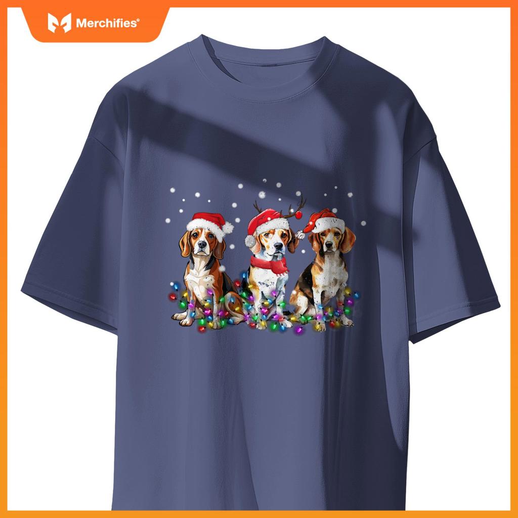 Beagle dog Christmas Lights cute Dog Matching Family T-Shirt