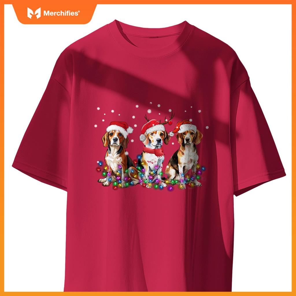 Beagle dog Christmas Lights cute Dog Matching Family T-Shirt