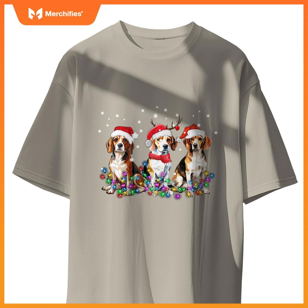 Beagle dog Christmas Lights cute Dog Matching Family T-Shirt